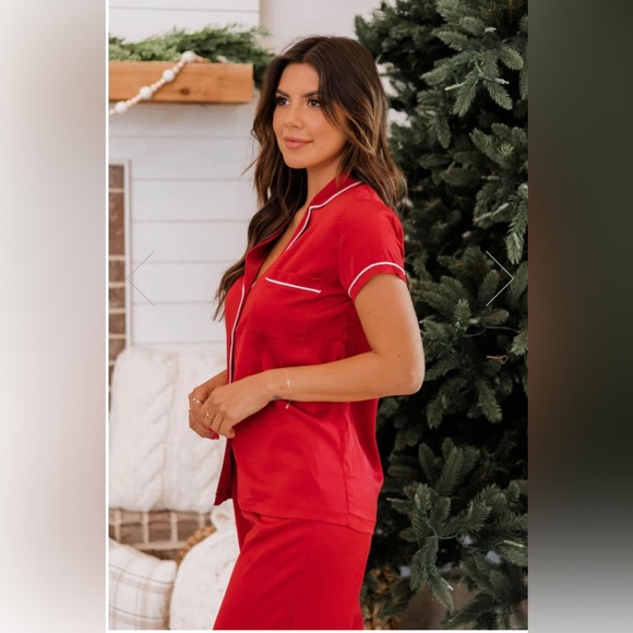 🚨FINAL PRICE🚨PINK LILY GOODNIGHT WISH SATIN RED PAJAMA BLOUSE - Picture 3 of 6